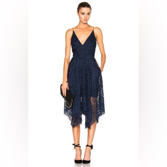 NWT Nicholas Geo Floral Lace Ball Navy Dress Size 2 - Picture 3 of 5